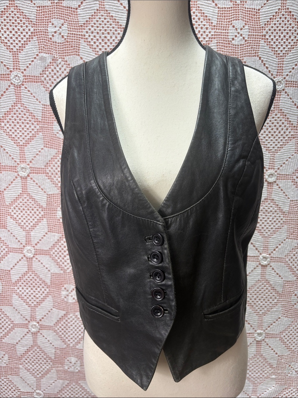Scully Leather Vest M Black Button Front Western Boho